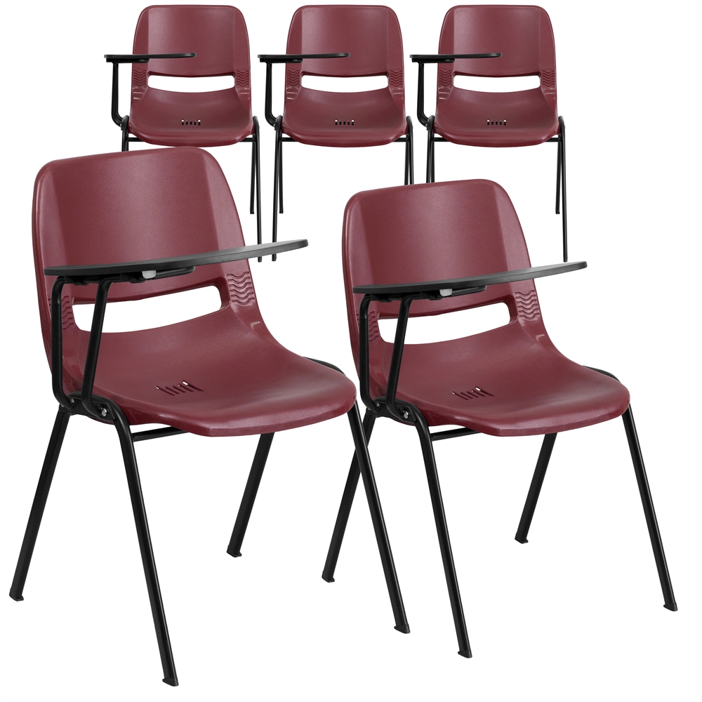 5 Pk. Burgundy Ergonomic Shell Chair with Right Handed Flip-Up Tablet Arm. Picture 1