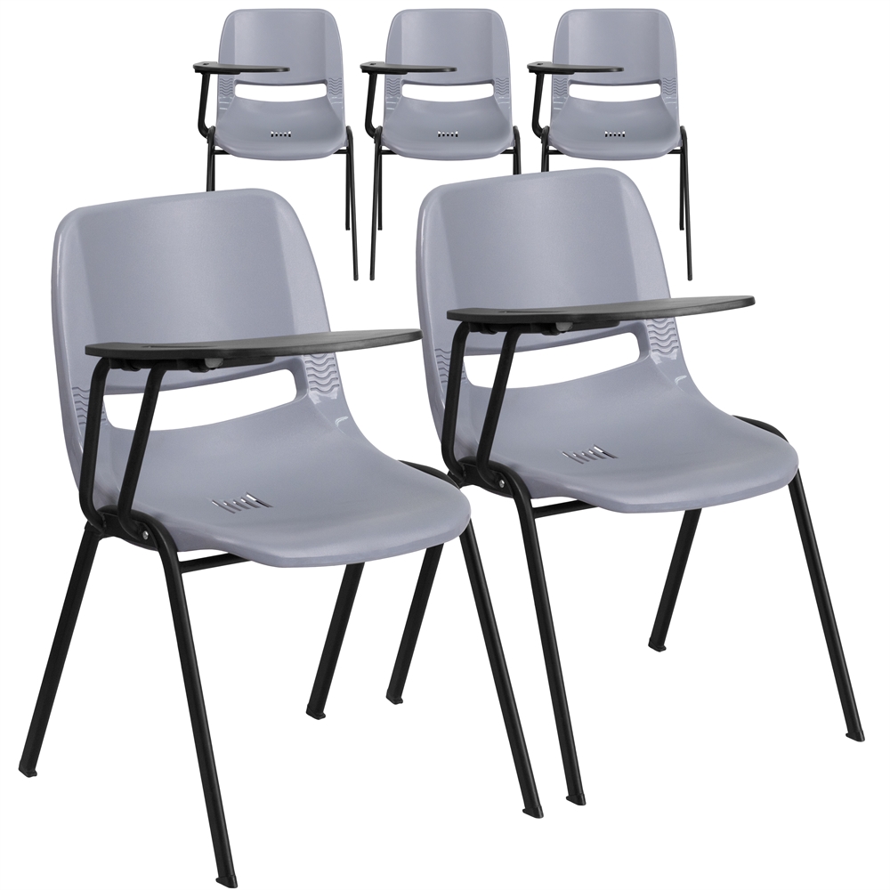 5 Pk. Gray Ergonomic Shell Chair with Right Handed Flip-Up Tablet Arm. The main picture.
