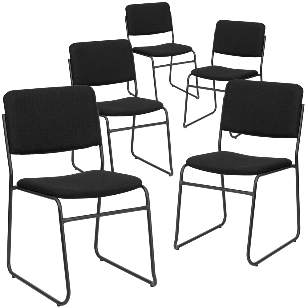 5 Pk. HERCULES Series 1000 lb. Capacity High Density Black Fabric Stacking Chair with Sled Base. Picture 1