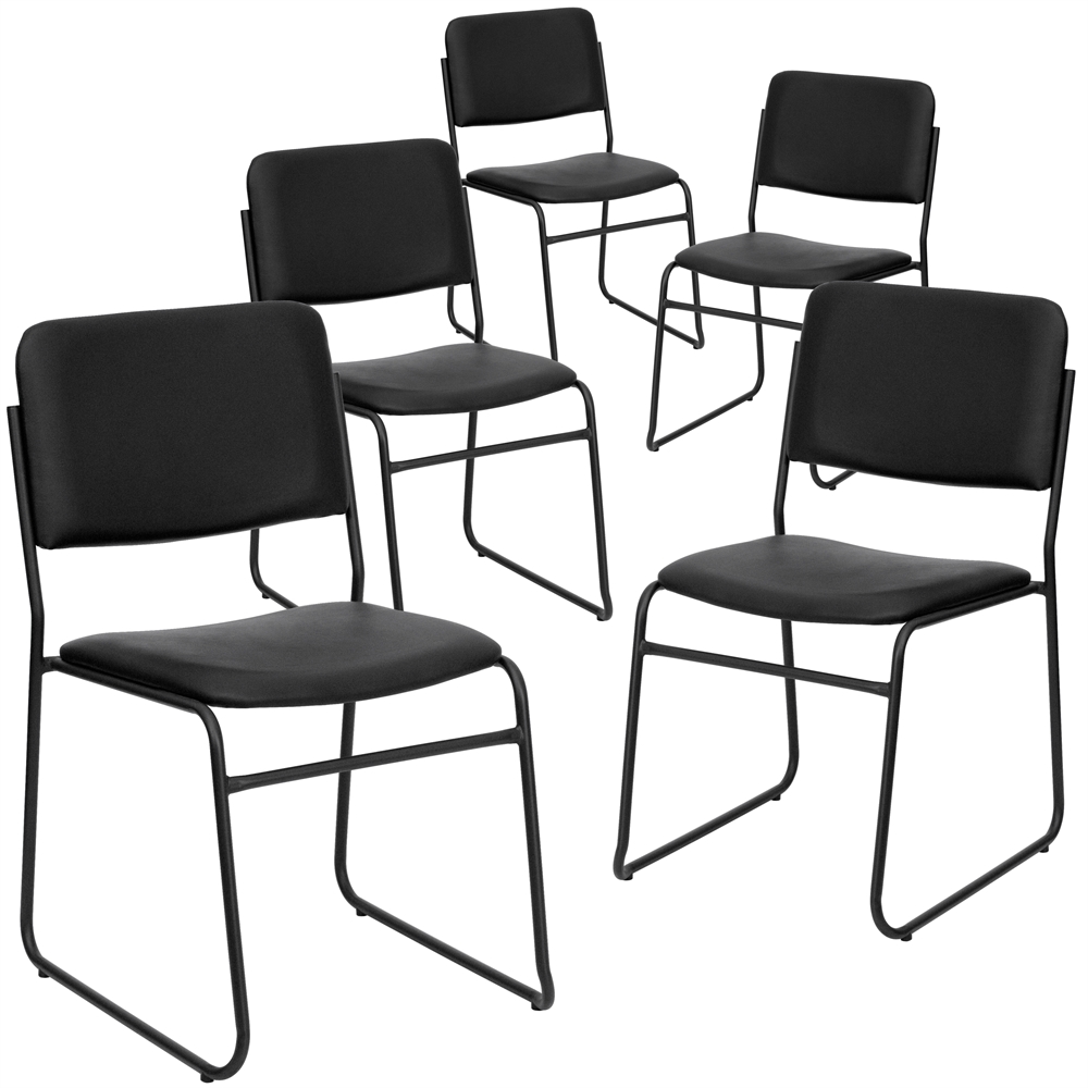 5 Pk. HERCULES Series 1000 lb. Capacity High Density Black Vinyl Stacking Chair with Sled Base. Picture 1