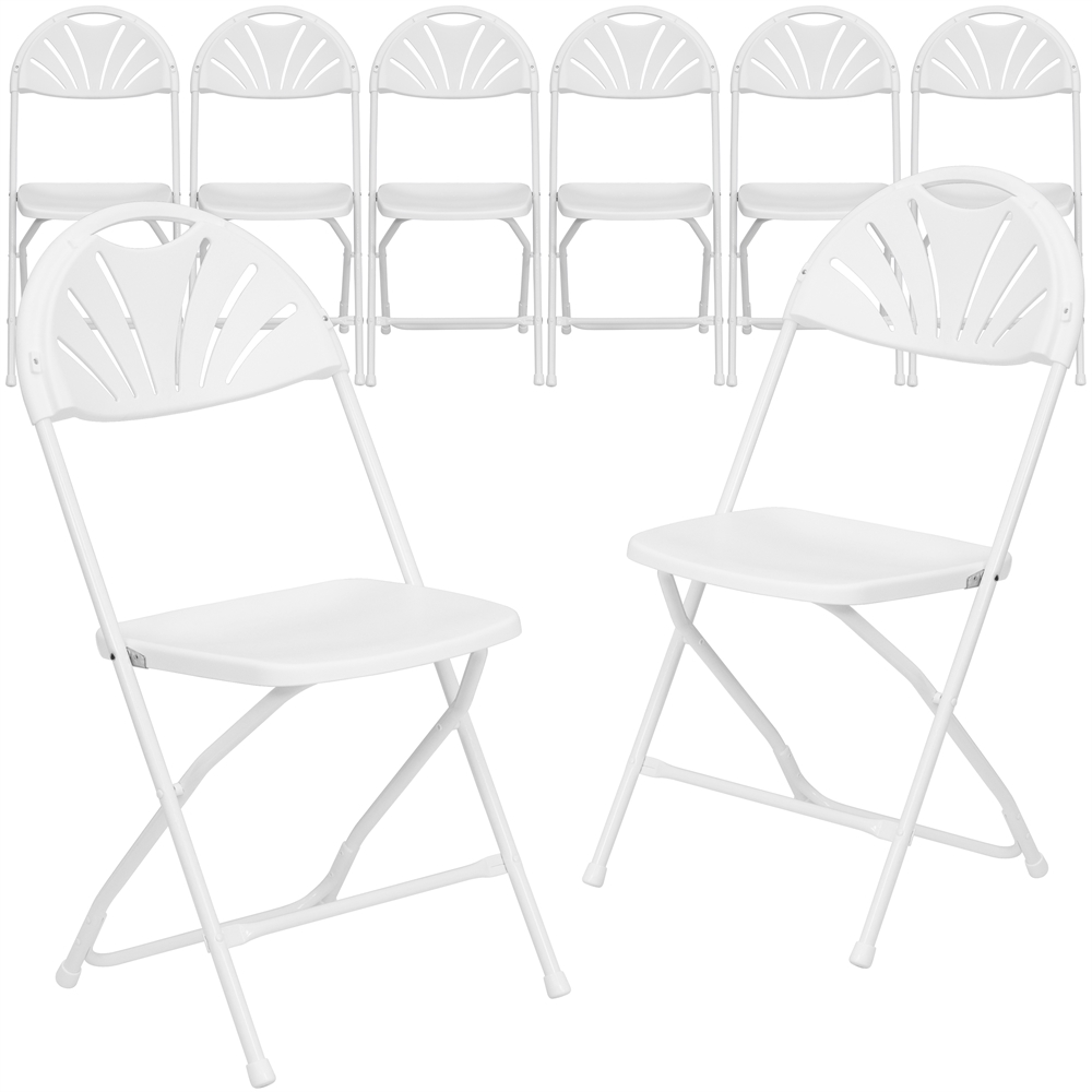 8 Pk. HERCULES Series 800 lb. Capacity White Plastic Fan Back Folding Chair. Picture 1