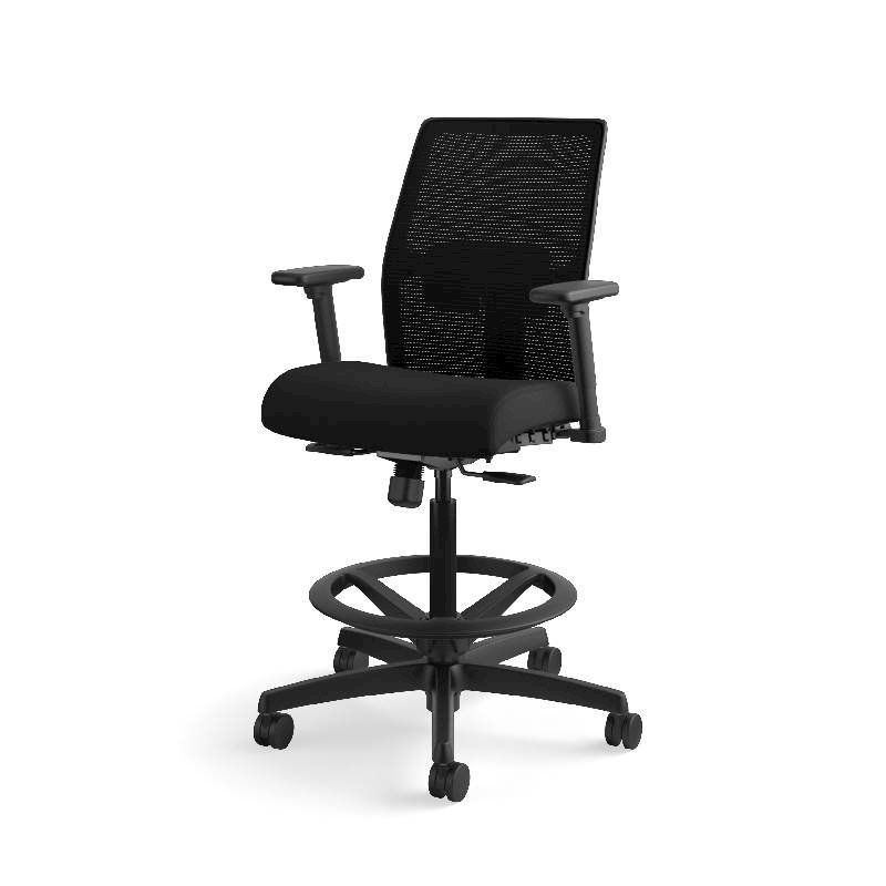 HON Ignition ilira-Stretch Mesh Back Task Stool | Limited Synchro-Tilt Control | Height- and Width-Adjustable Arms | Adjustable Lumbar Support | Hard Casters | Black ilira-Stretch Mesh Back | Black Se. Picture 14