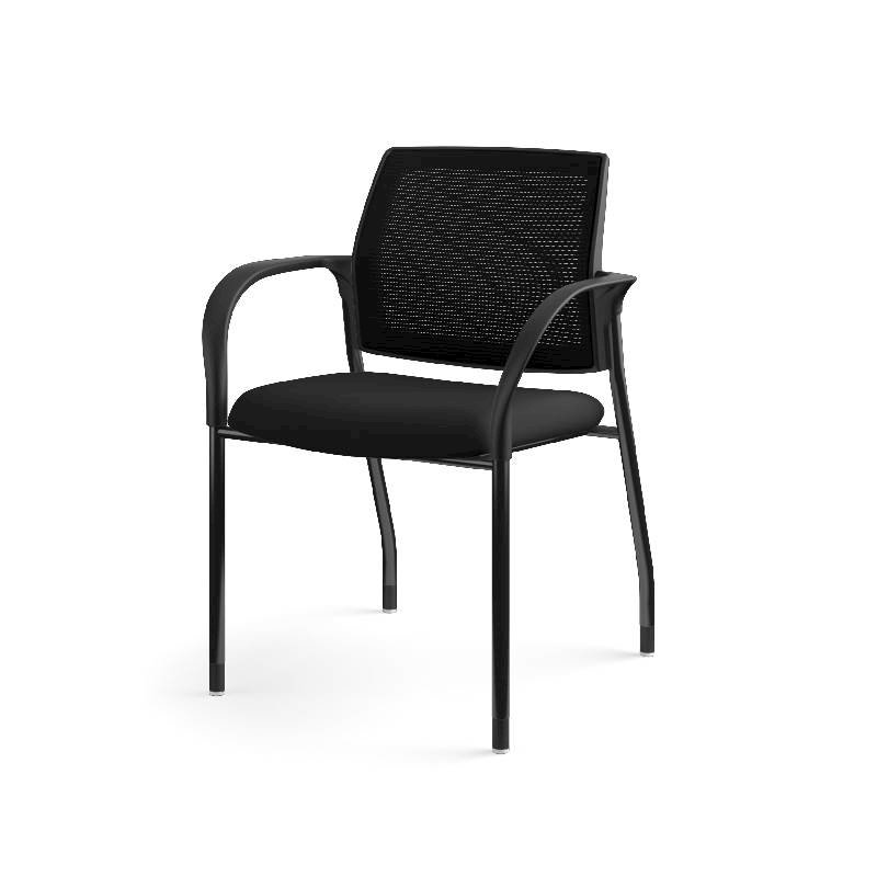 HON Ignition Multi-Purpose Stacking Chair | 4-Leg | Fixed Arms | Glides | Black ilira-Stretch Mesh Back | Black Fabric | Black Frame. Picture 14
