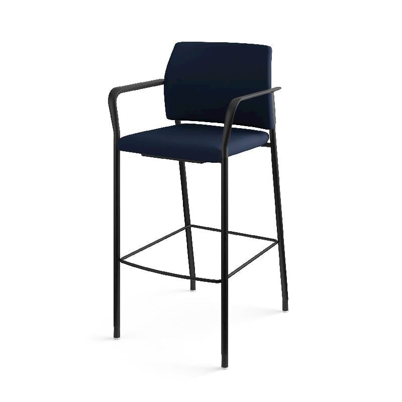 HON Accommodate Cafe Stool | Fixed Arms | Navy Fabric | Textured Black Frame. Picture 14