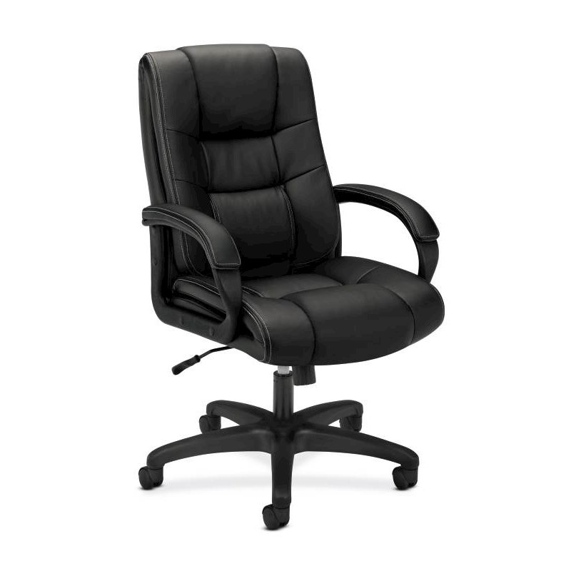 High-Back Executive Chair | Center-Tilt, Tension, Lock | Fixed Arms | Black Vinyl | Contrast Stitching. Picture 1
