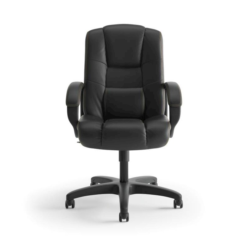 High-Back Executive Chair | Center-Tilt, Tension, Lock | Fixed Arms | Black Vinyl | Contrast Stitching. Picture 2