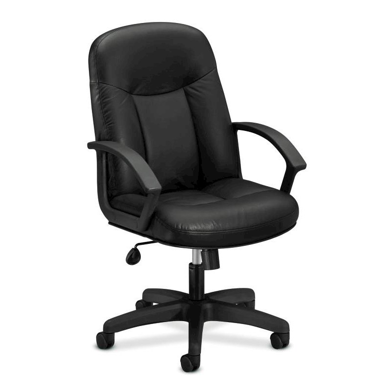 High-Back Executive Chair | Center-Tilt, Tension, Lock | Fixed Arms | Black SofThread Leather. Picture 1
