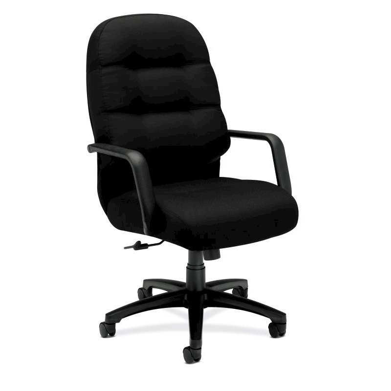 HON Pillow-Soft Executive High-Back Chair | Center-Tilt, Tension, Lock | Fixed Arms | Black Fabric. The main picture.