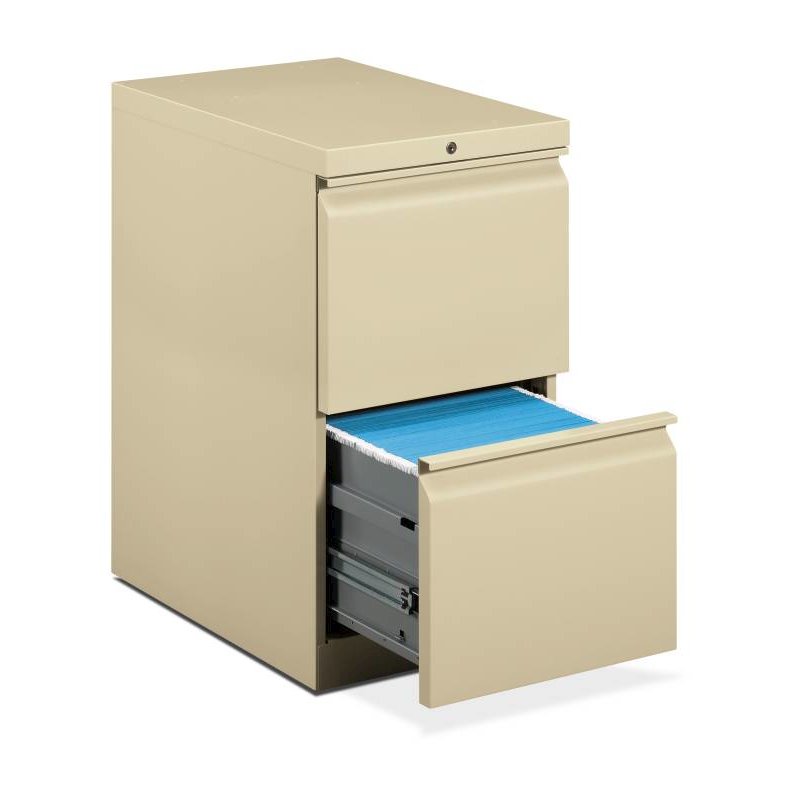 HON Brigade Mobile Pedestal | 2 File Drawers | Full Radius Pull | 15"W x 22-7/8"D x 28"H | Putty Finish. Picture 1