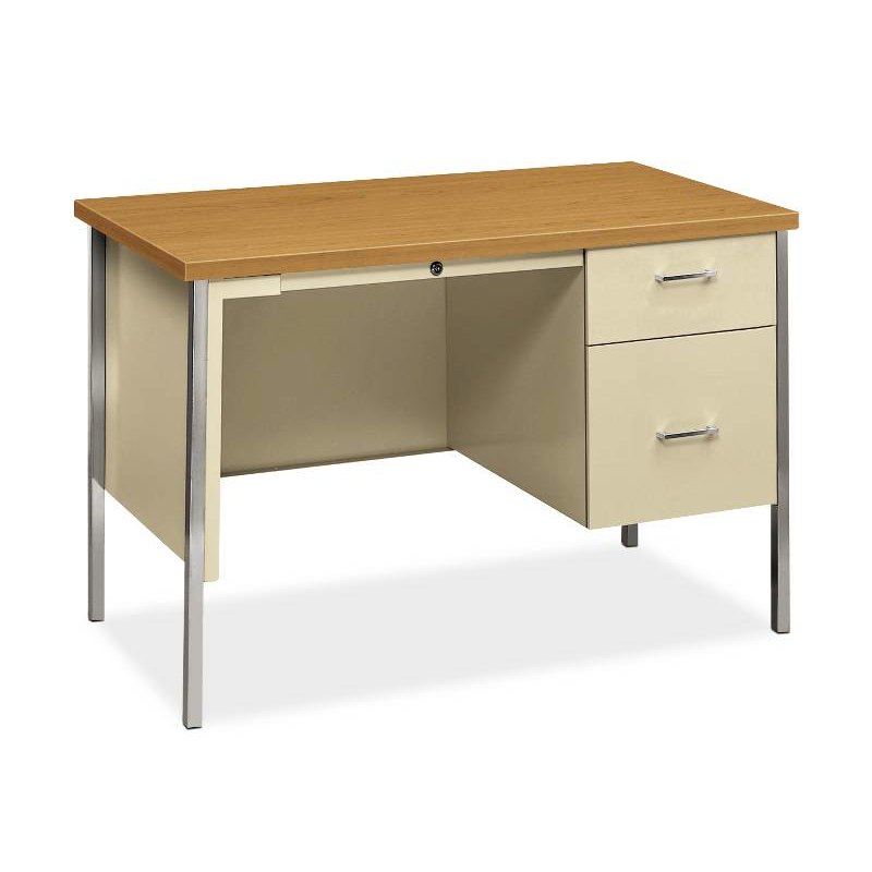 HON 34000 Series Small Office Desk | 1 Box / 1 File Drawer | 45-1/4"W x 24"D x 29-1/2"H | Harvest Laminate | Putty Finish. Picture 1