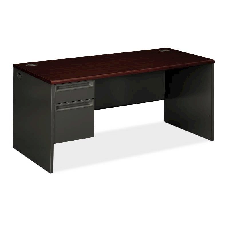 HON 38000 Series Left Pedestal Desk | 1 Box / 1 File Drawer | 66"W x 30"D x 29-1/2"H | Mahogany Laminate | Charcoal Finish. Picture 1