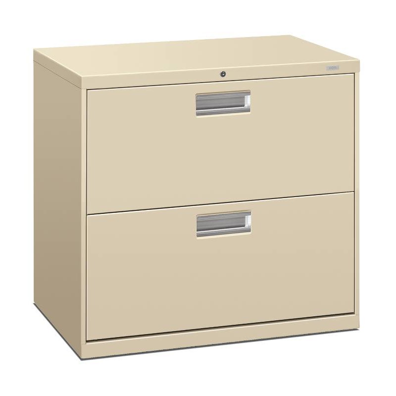 HON Brigade 600 Series Lateral File | 2 Drawers | Polished Aluminum Pull | 30"W x 19-1/4"D x 28-3/8"H | Putty Finish. Picture 1