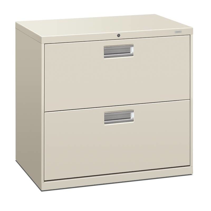 HON Brigade 600 Series Lateral File | 2 Drawers | Polished Aluminum Pull | 30"W x 19-1/4"D x 28-3/8"H | Light Gray Finish. Picture 1