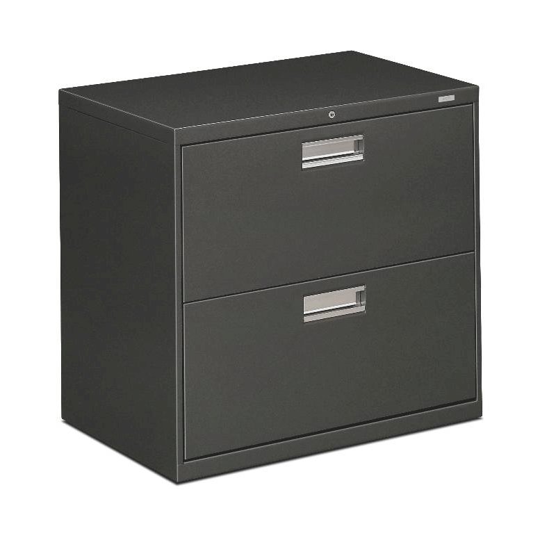 HON Brigade 600 Series Lateral File | 2 Drawers | Polished Aluminum Pull | 30"W x 19-1/4"D x 28-3/8"H | Charcoal Finish. Picture 1