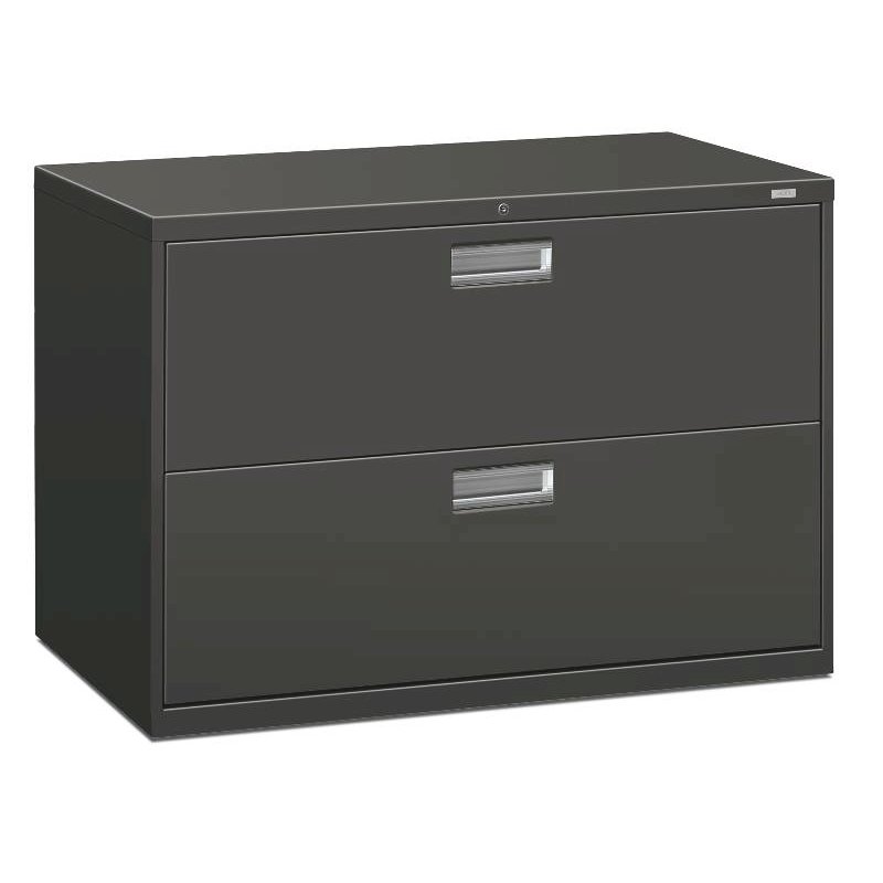 HON Brigade 600 Series Lateral File | 2 Drawers | Polished Aluminum Pull | 42"W x 19-1/4"D x 28-3/8"H | Charcoal Finish. Picture 1