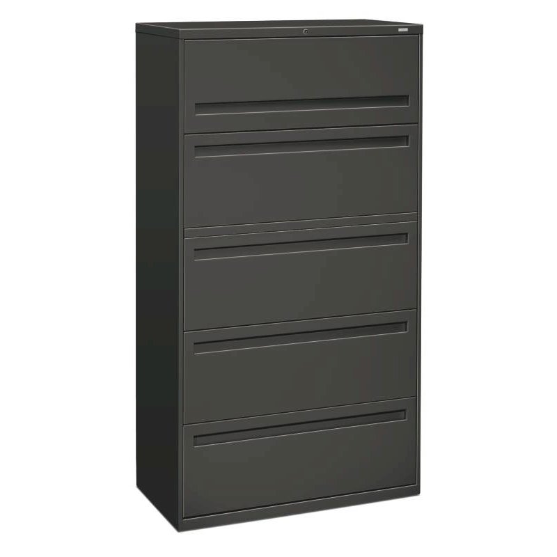 HON Brigade 700 Series Lateral File | 5 Drawers | Full Integral Pull | 36"W x 19-1/4"D x 67"H | Charcoal Finish. Picture 1