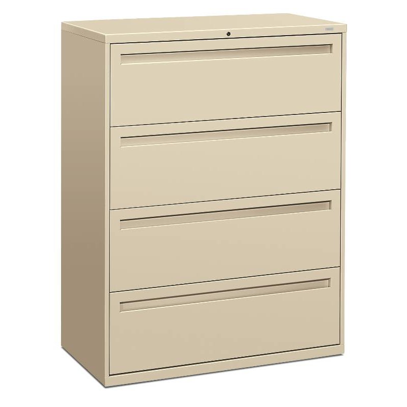 HON Brigade 700 Series Lateral File | 4 Drawers | Full Integral Pull | 42"W x 19-1/4"D x 53-1/4"H | Putty Finish. The main picture.