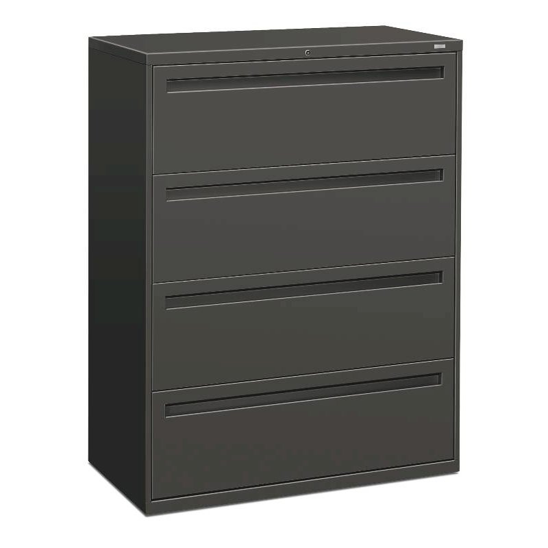 HON Brigade 700 Series Lateral File | 4 Drawers | Full Integral Pull | 42"W x 19-1/4"D x 53-1/4"H | Charcoal Finish. Picture 1
