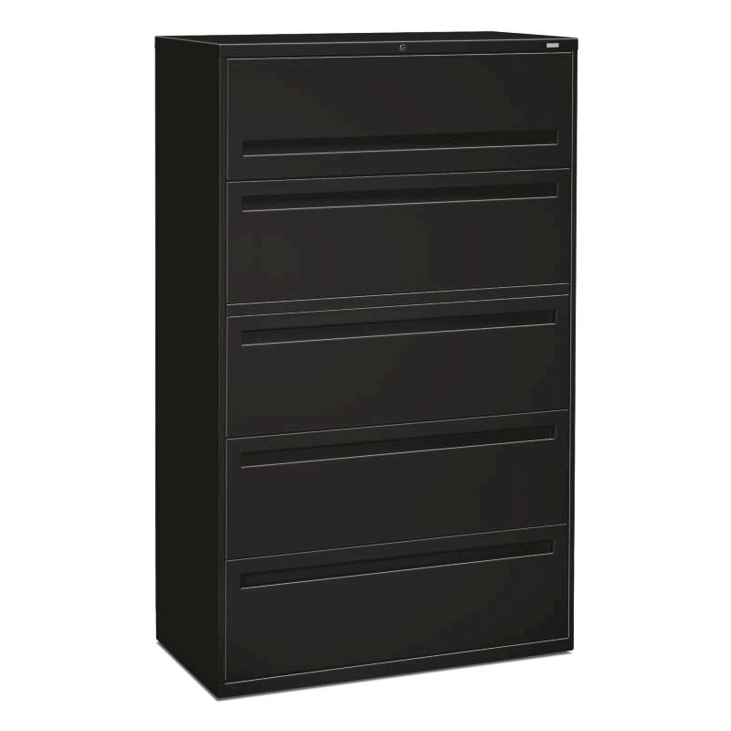 HON Brigade 700 Series Lateral File | 5 Drawers | Full Integral Pull | 42"W x 19-1/4"D x 67"H | Black Finish. Picture 1