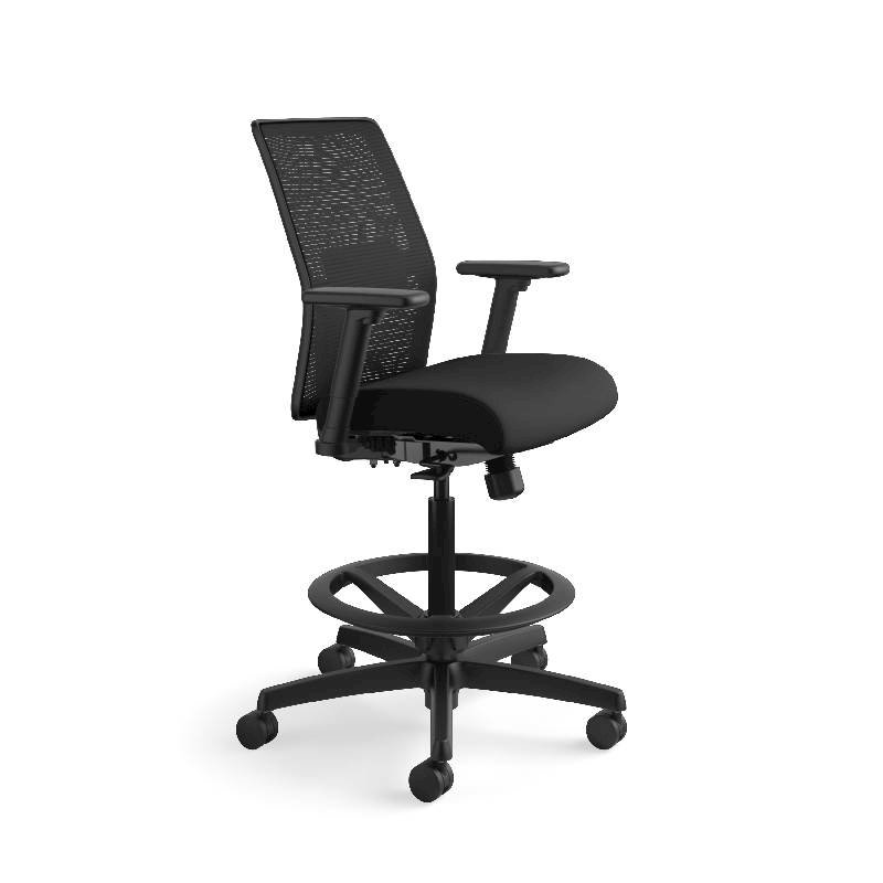 HON Ignition ilira-Stretch Mesh Back Task Stool | Limited Synchro-Tilt Control | Height- and Width-Adjustable Arms | Adjustable Lumbar Support | Hard Casters | Black ilira-Stretch Mesh Back | Black Se. Picture 2