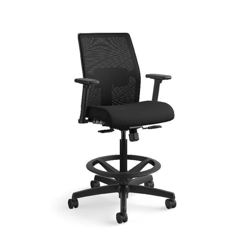 HON Ignition ilira-Stretch Mesh Back Task Stool | Limited Synchro-Tilt Control | Height- and Width-Adjustable Arms | Adjustable Lumbar Support | Hard Casters | Black ilira-Stretch Mesh Back | Black Se. Picture 5