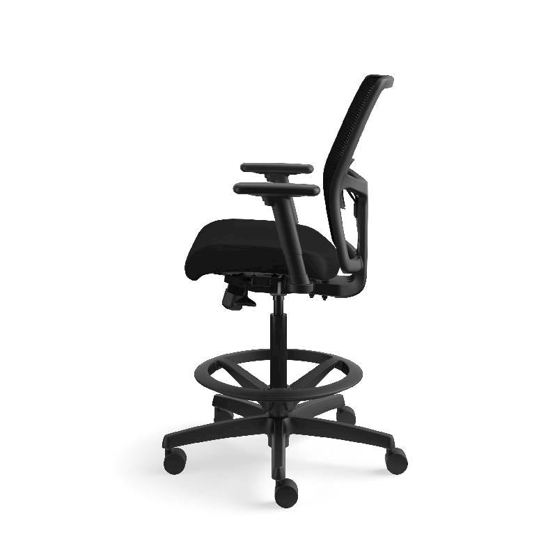 HON Ignition ilira-Stretch Mesh Back Task Stool | Limited Synchro-Tilt Control | Height- and Width-Adjustable Arms | Adjustable Lumbar Support | Hard Casters | Black ilira-Stretch Mesh Back | Black Se. Picture 12