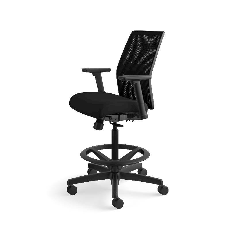 HON Ignition ilira-Stretch Mesh Back Task Stool | Limited Synchro-Tilt Control | Height- and Width-Adjustable Arms | Adjustable Lumbar Support | Hard Casters | Black ilira-Stretch Mesh Back | Black Se. Picture 13