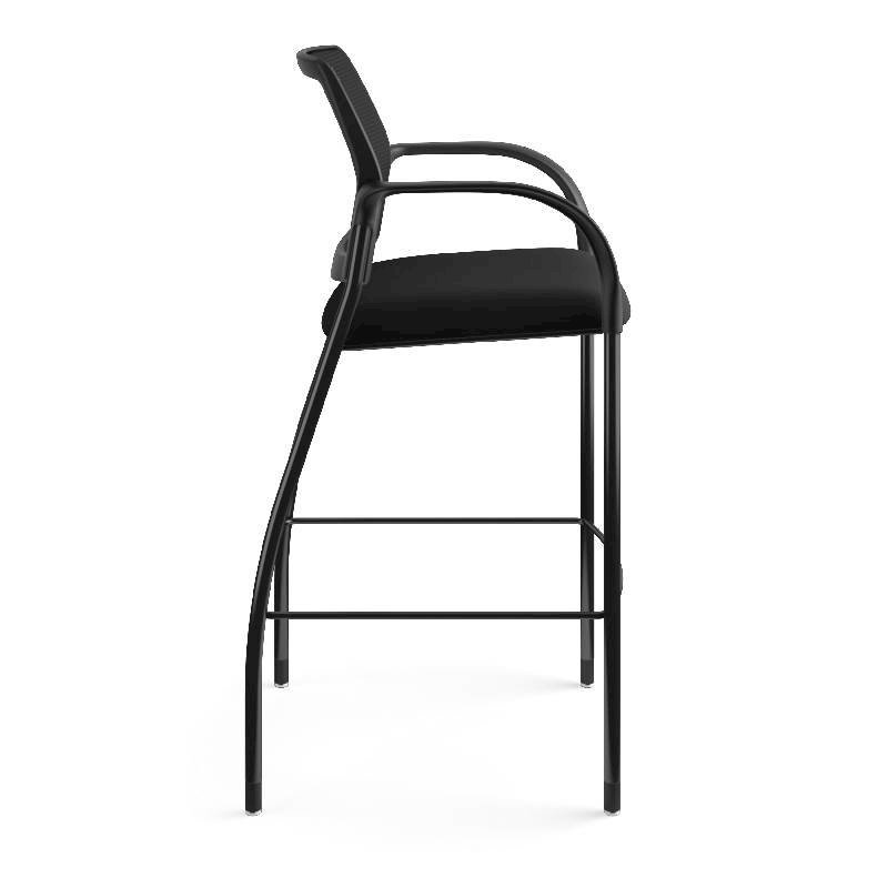 HON Ignition Cafe Height 4-Leg Stool | Fixed Arms | Glides | Black ilira-Stretch Mesh Back | Black Seat Fabric | Black Frame. Picture 6