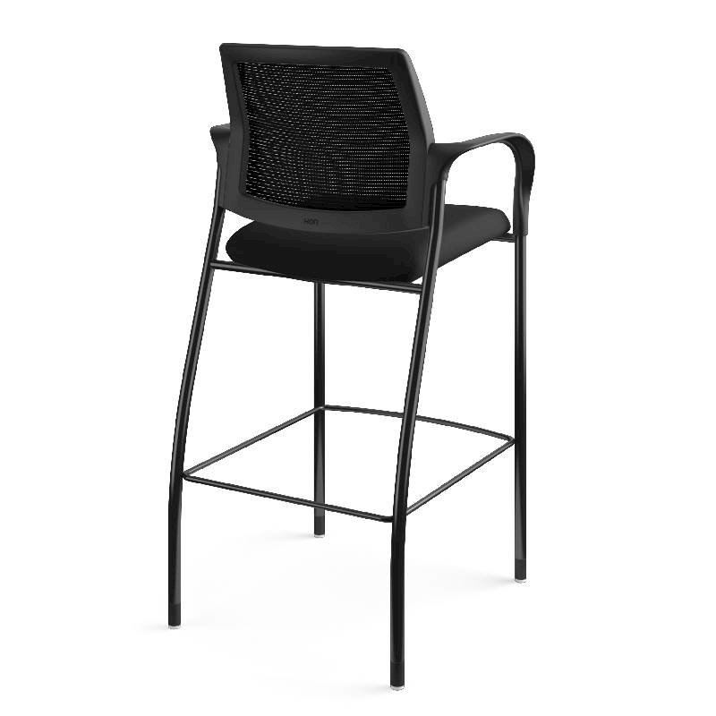 HON Ignition Cafe Height 4-Leg Stool | Fixed Arms | Glides | Black ilira-Stretch Mesh Back | Black Seat Fabric | Black Frame. Picture 8