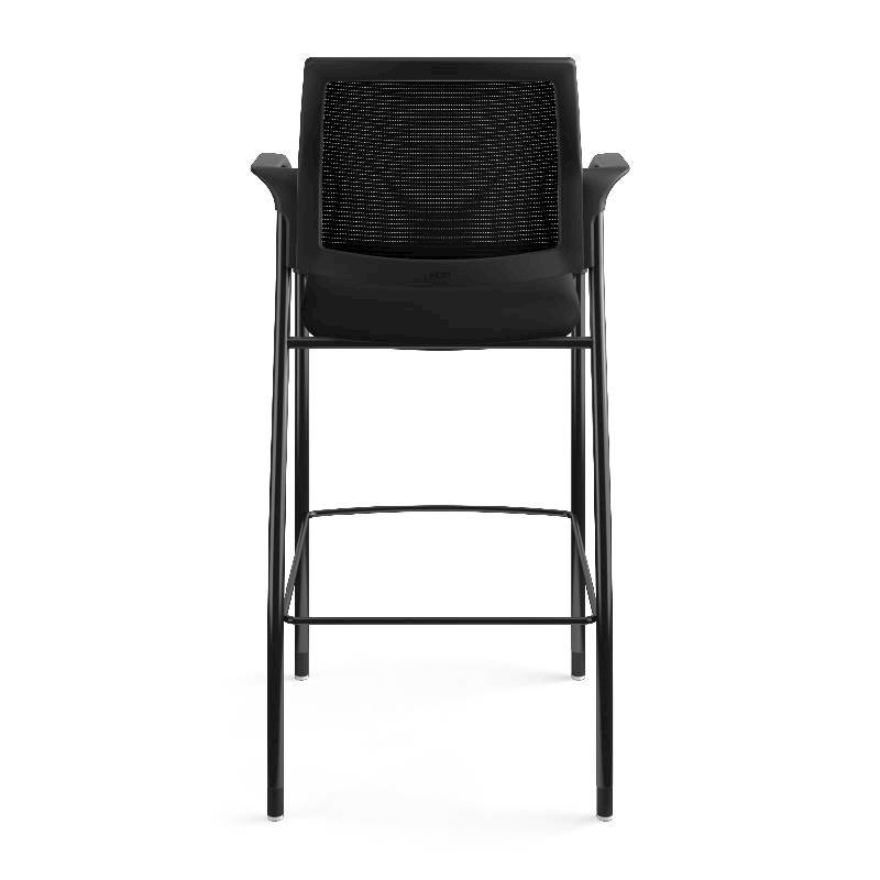 HON Ignition Cafe Height 4-Leg Stool | Fixed Arms | Glides | Black ilira-Stretch Mesh Back | Black Seat Fabric | Black Frame. Picture 9