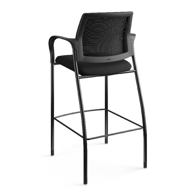 HON Ignition Cafe Height 4-Leg Stool | Fixed Arms | Glides | Black ilira-Stretch Mesh Back | Black Seat Fabric | Black Frame. Picture 10