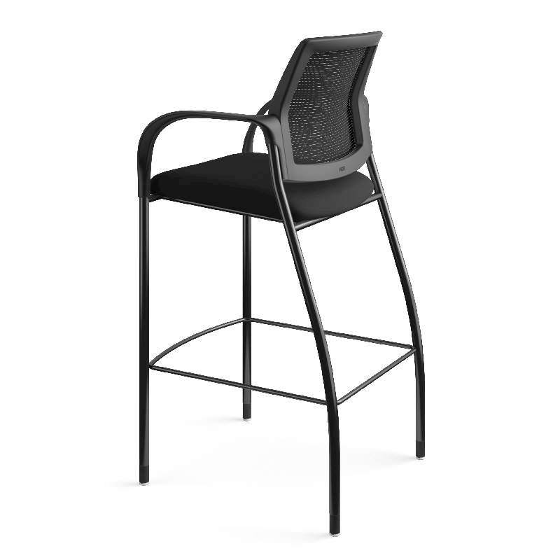 HON Ignition Cafe Height 4-Leg Stool | Fixed Arms | Glides | Black ilira-Stretch Mesh Back | Black Seat Fabric | Black Frame. Picture 11