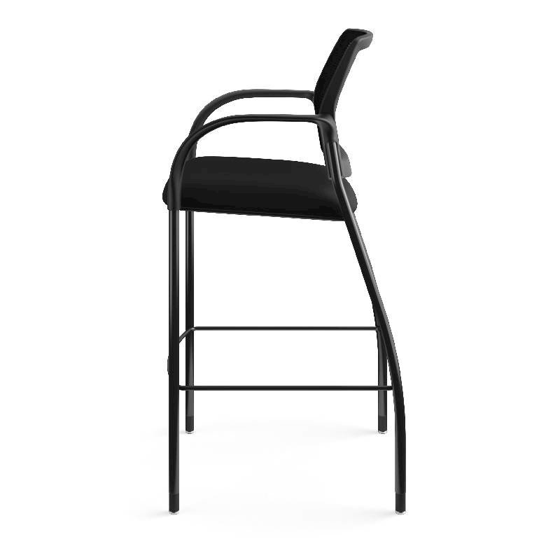 HON Ignition Cafe Height 4-Leg Stool | Fixed Arms | Glides | Black ilira-Stretch Mesh Back | Black Seat Fabric | Black Frame. Picture 12
