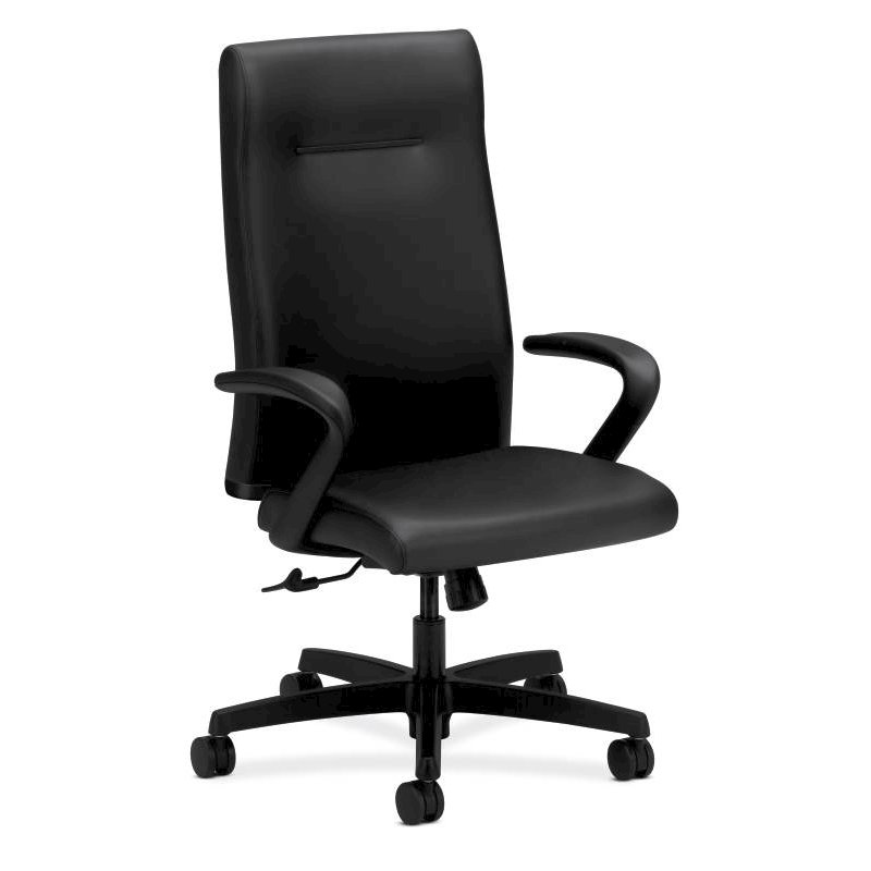 HON Ignition Executive High-Back Chair | Center-Tilt, Tension, Lock | Fixed Arms | Black Leather. The main picture.