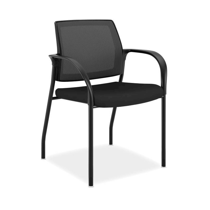 HON Ignition Multi-Purpose Stacking Chair | 4-Leg | Fixed Arms | Glides | Black ilira-Stretch Mesh Back | Black Fabric | Black Frame. Picture 1
