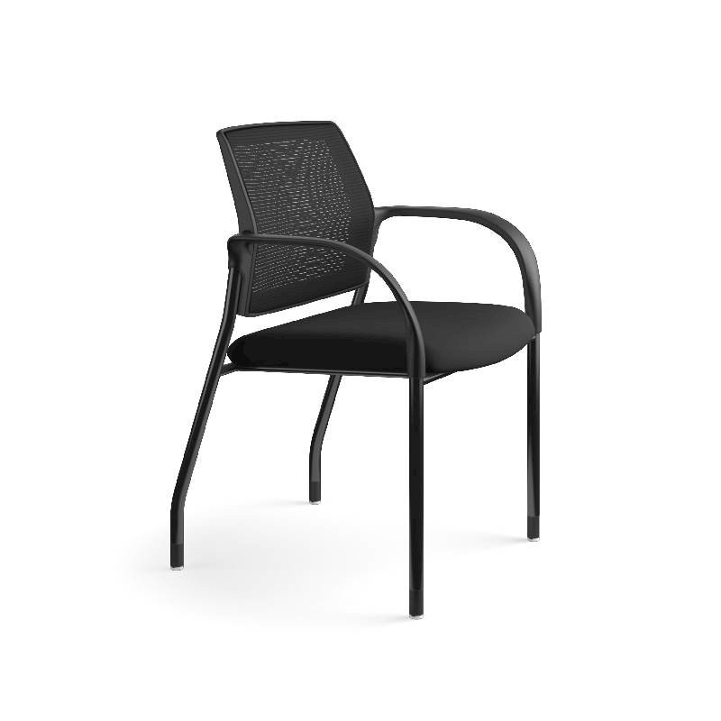 HON Ignition Multi-Purpose Stacking Chair | 4-Leg | Fixed Arms | Glides | Black ilira-Stretch Mesh Back | Black Fabric | Black Frame. Picture 2