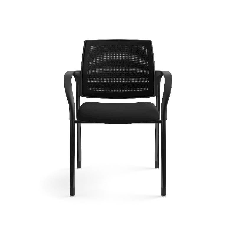 HON Ignition Multi-Purpose Stacking Chair | 4-Leg | Fixed Arms | Glides | Black ilira-Stretch Mesh Back | Black Fabric | Black Frame. Picture 4