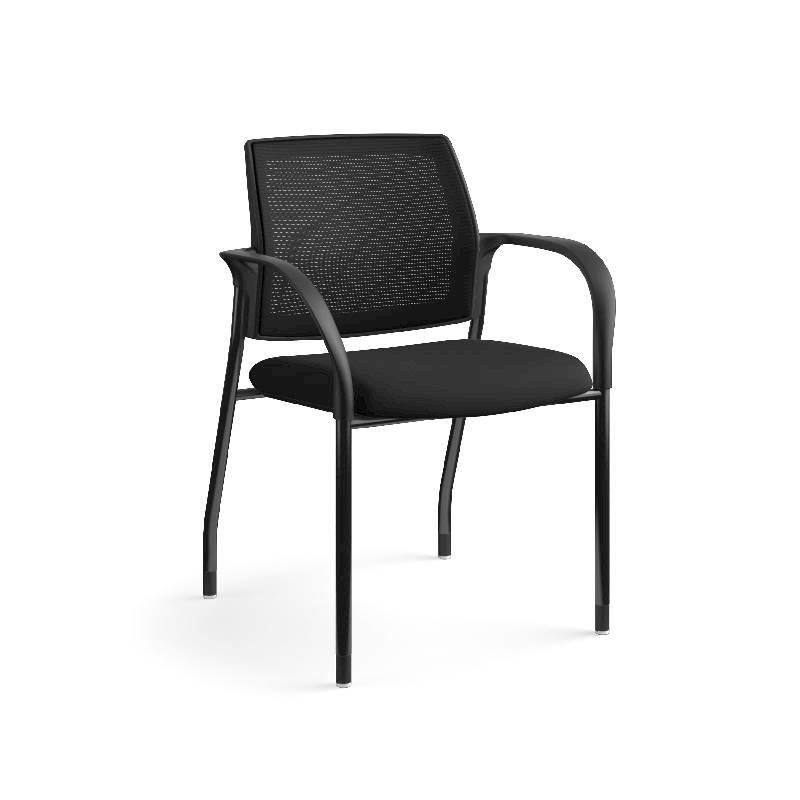 HON Ignition Multi-Purpose Stacking Chair | 4-Leg | Fixed Arms | Glides | Black ilira-Stretch Mesh Back | Black Fabric | Black Frame. Picture 5