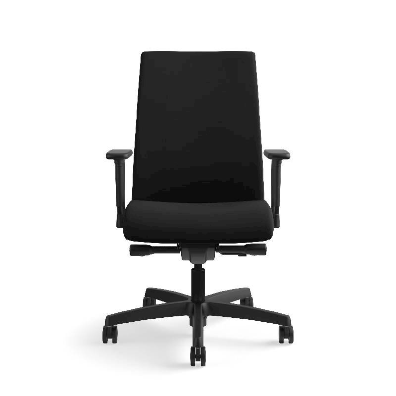 HON Ignition Mid-Back Task Chair | Height- and Width-Adjustable Arms | Hard Casters | Upholstered Back | Black Seat Fabric | Black Frame | Standard Base. Picture 4