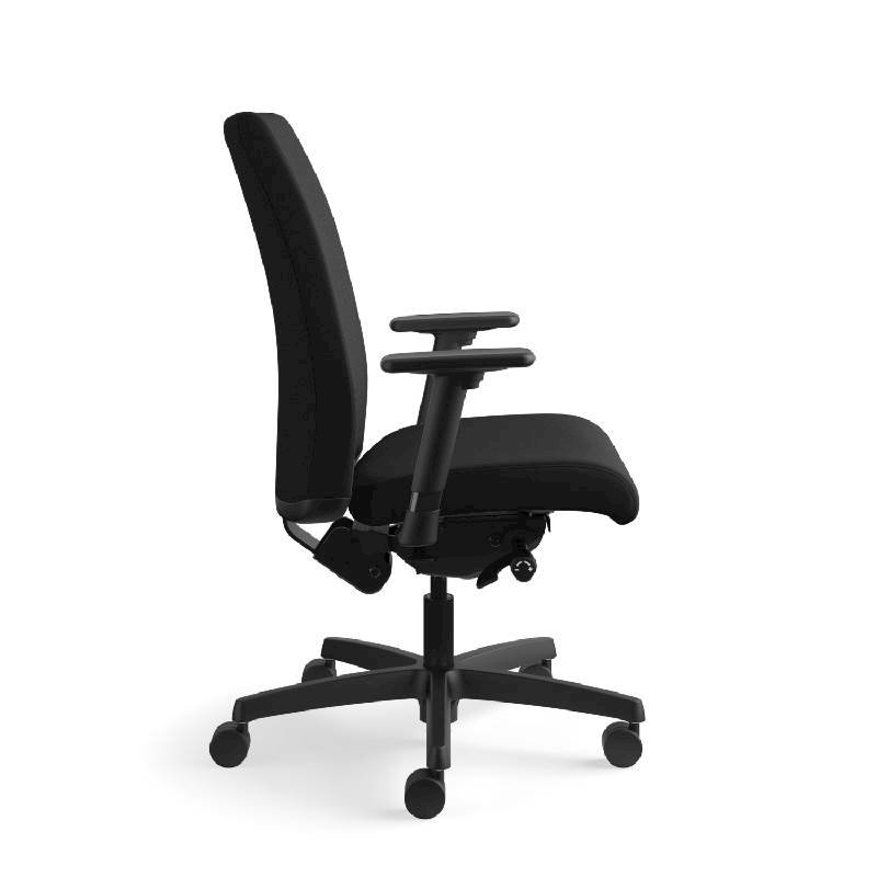 HON Ignition Mid-Back Task Chair | Height- and Width-Adjustable Arms | Hard Casters | Upholstered Back | Black Seat Fabric | Black Frame | Standard Base. Picture 6