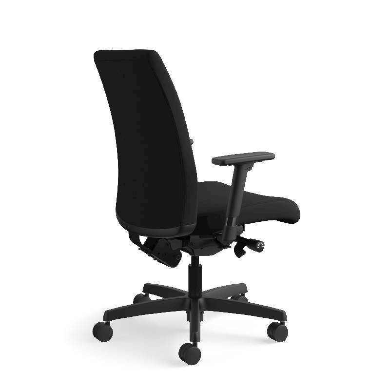 HON Ignition Mid-Back Task Chair | Height- and Width-Adjustable Arms | Hard Casters | Upholstered Back | Black Seat Fabric | Black Frame | Standard Base. Picture 7
