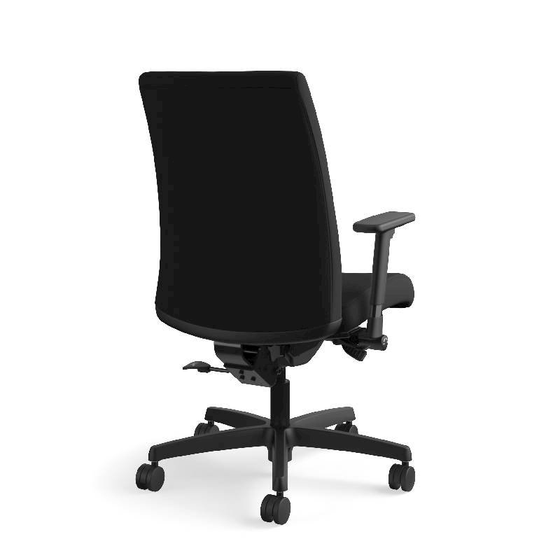 HON Ignition Mid-Back Task Chair | Height- and Width-Adjustable Arms | Hard Casters | Upholstered Back | Black Seat Fabric | Black Frame | Standard Base. Picture 8