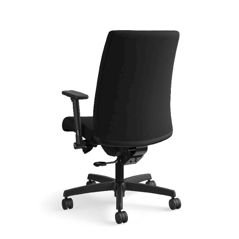 HON Ignition Mid-Back Task Chair | Height- and Width-Adjustable Arms | Hard Casters | Upholstered Back | Black Seat Fabric | Black Frame | Standard Base. Picture 10