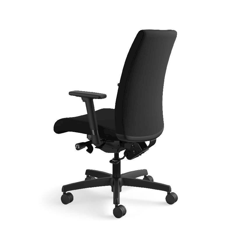 HON Ignition Mid-Back Task Chair | Height- and Width-Adjustable Arms | Hard Casters | Upholstered Back | Black Seat Fabric | Black Frame | Standard Base. Picture 11