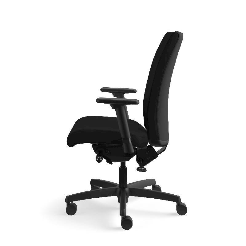 HON Ignition Mid-Back Task Chair | Height- and Width-Adjustable Arms | Hard Casters | Upholstered Back | Black Seat Fabric | Black Frame | Standard Base. Picture 12