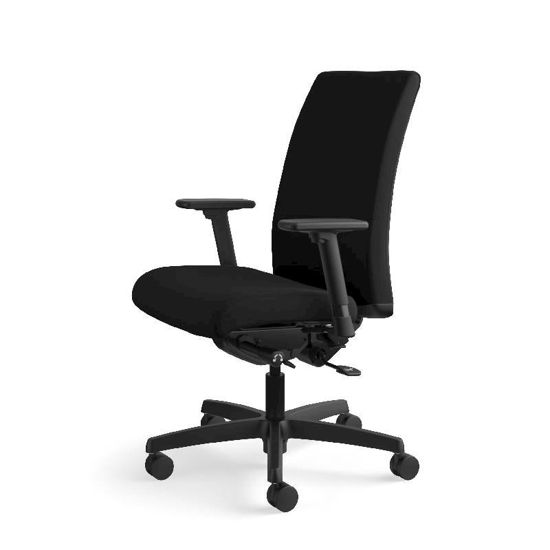 HON Ignition Mid-Back Task Chair | Height- and Width-Adjustable Arms | Hard Casters | Upholstered Back | Black Seat Fabric | Black Frame | Standard Base. Picture 13