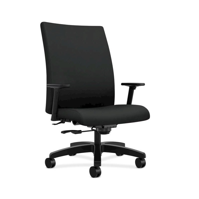 HON Ignition Big and Tall Chair | Height- and Width-Adjustable Arms | All Surface Casters | Upholstered Back | Black Seat Fabric | Standard Base | Black Frame. Picture 1