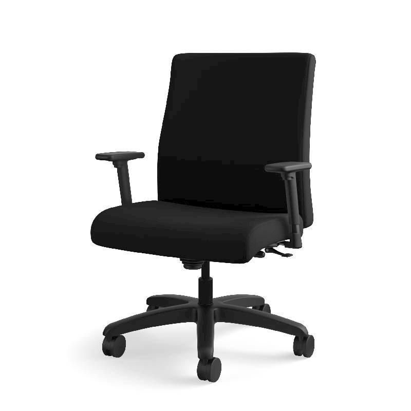 HON Ignition Big and Tall Chair | Height- and Width-Adjustable Arms | All Surface Casters | Upholstered Back | Black Seat Fabric | Standard Base | Black Frame. Picture 3