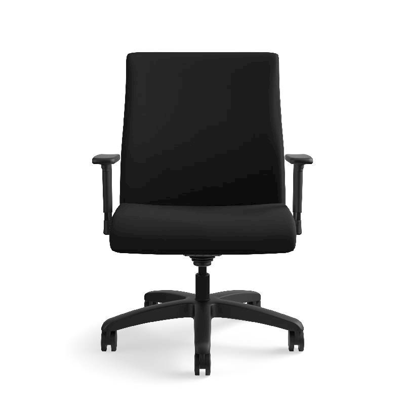 HON Ignition Big and Tall Chair | Height- and Width-Adjustable Arms | All Surface Casters | Upholstered Back | Black Seat Fabric | Standard Base | Black Frame. Picture 4