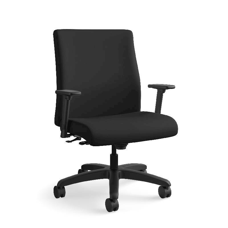 HON Ignition Big and Tall Chair | Height- and Width-Adjustable Arms | All Surface Casters | Upholstered Back | Black Seat Fabric | Standard Base | Black Frame. Picture 5